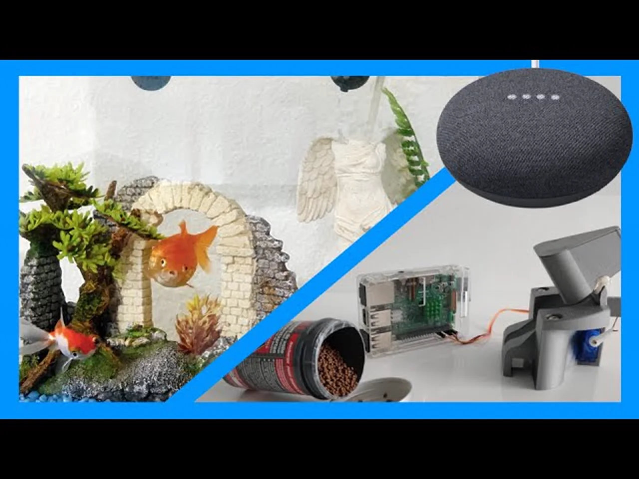 Distributeur automatique de nourriture installé au-dessus d’un aquarium